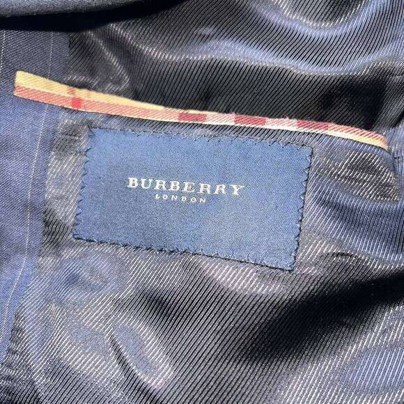 BURBERRY Sport Coat Size 50R Navy Pinstripe Wool Jacket Kensington Blazer FLAWED - Picture 10 of 11
